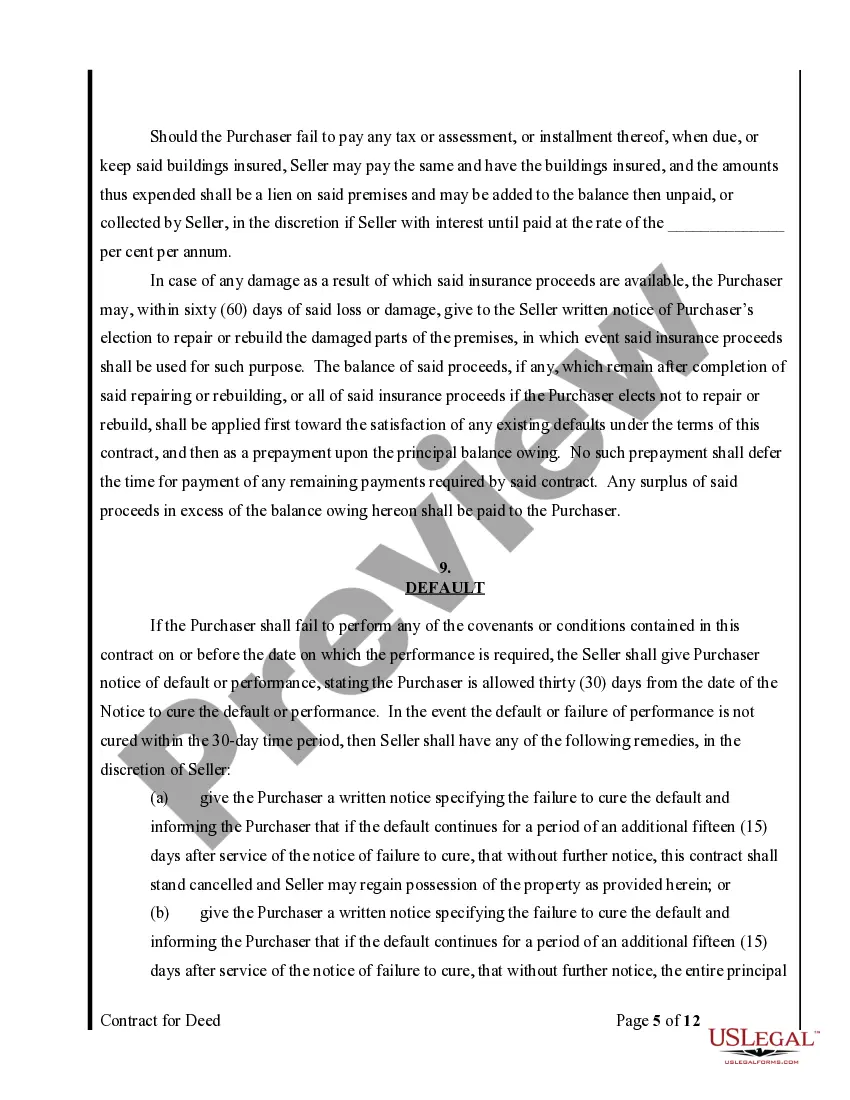 Preview Agreement or Contract for Deed for Sale and Purchase of Real Estate a/k/a Land or Executory Contract