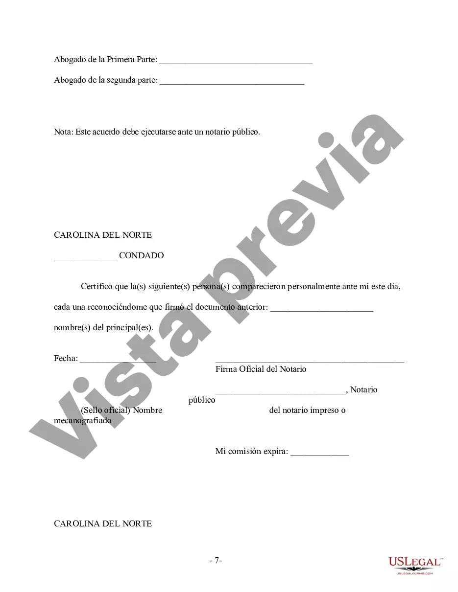 Preview Acuerdo Prematrimonial Prenupcial de Carolina del Norte - Ley Uniforme de Acuerdo Prematrimonial - con Estados Financieros