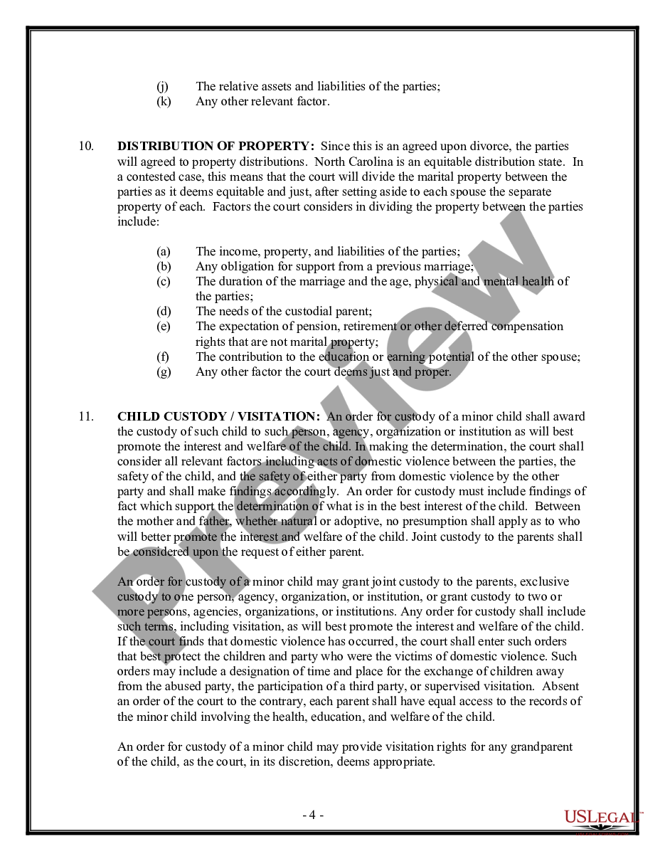 page 3 No-Fault Agreed Uncontested Divorce Package for Dissolution of Marriage for people with Minor Children preview