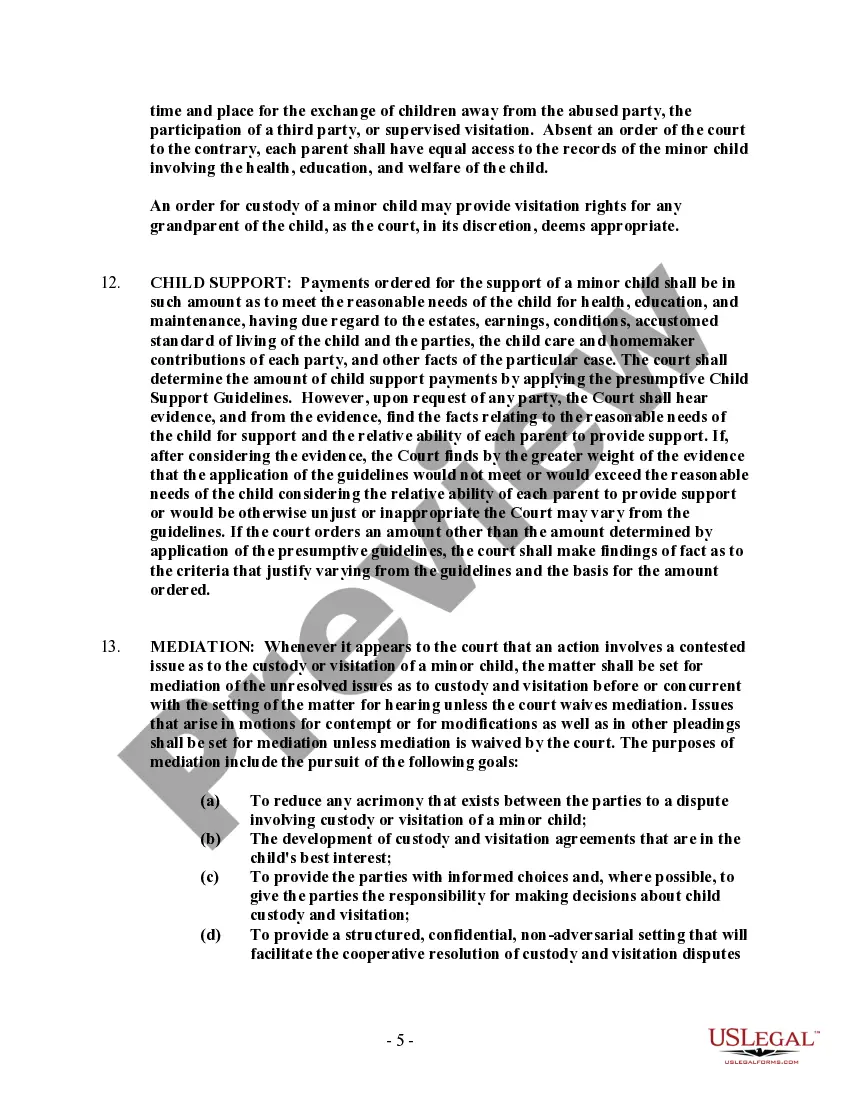 Preview North Carolina No-Fault Agreed Uncontested Divorce Package for Dissolution of Marriage for people with Minor Children
