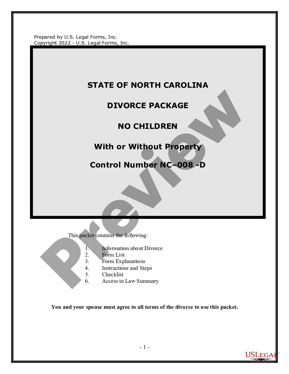 page 0 No-Fault Agreed Uncontested Divorce Package for Dissolution of Marriage for Persons with No Children with or without Property and Debts preview