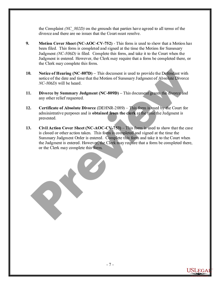 page 6 No-Fault Agreed Uncontested Divorce Package for Dissolution of Marriage for Persons with No Children with or without Property and Debts preview