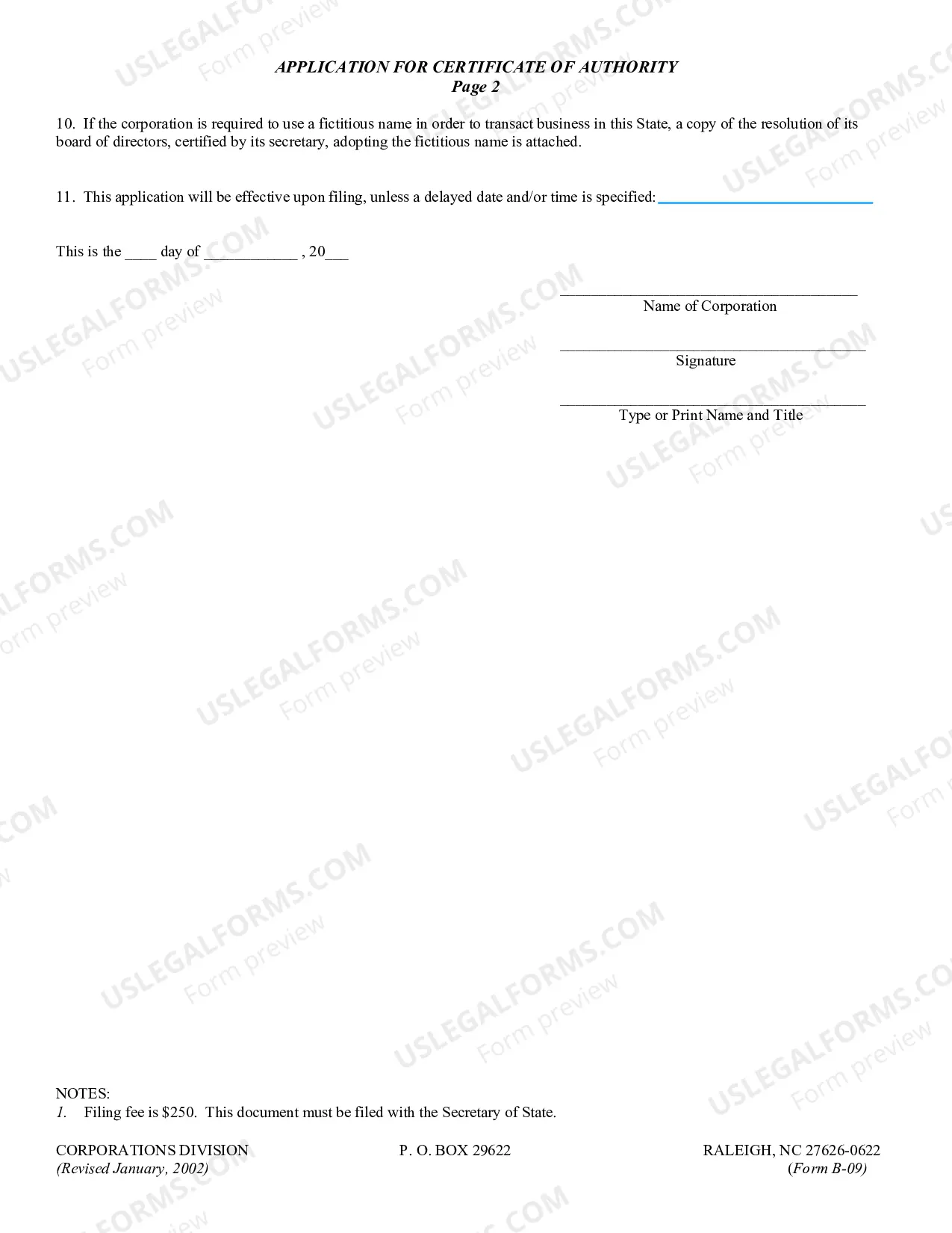 Preview North Carolina Registration of Foreign Corporation