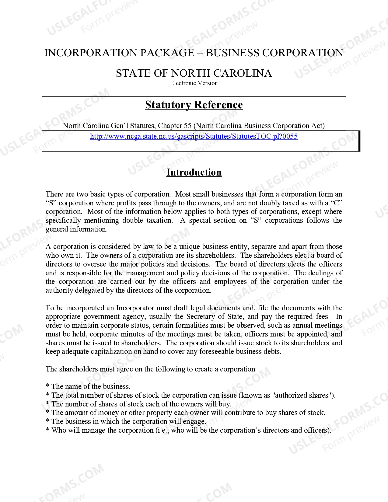 Preview North Carolina Business Incorporation Package to Incorporate Corporation