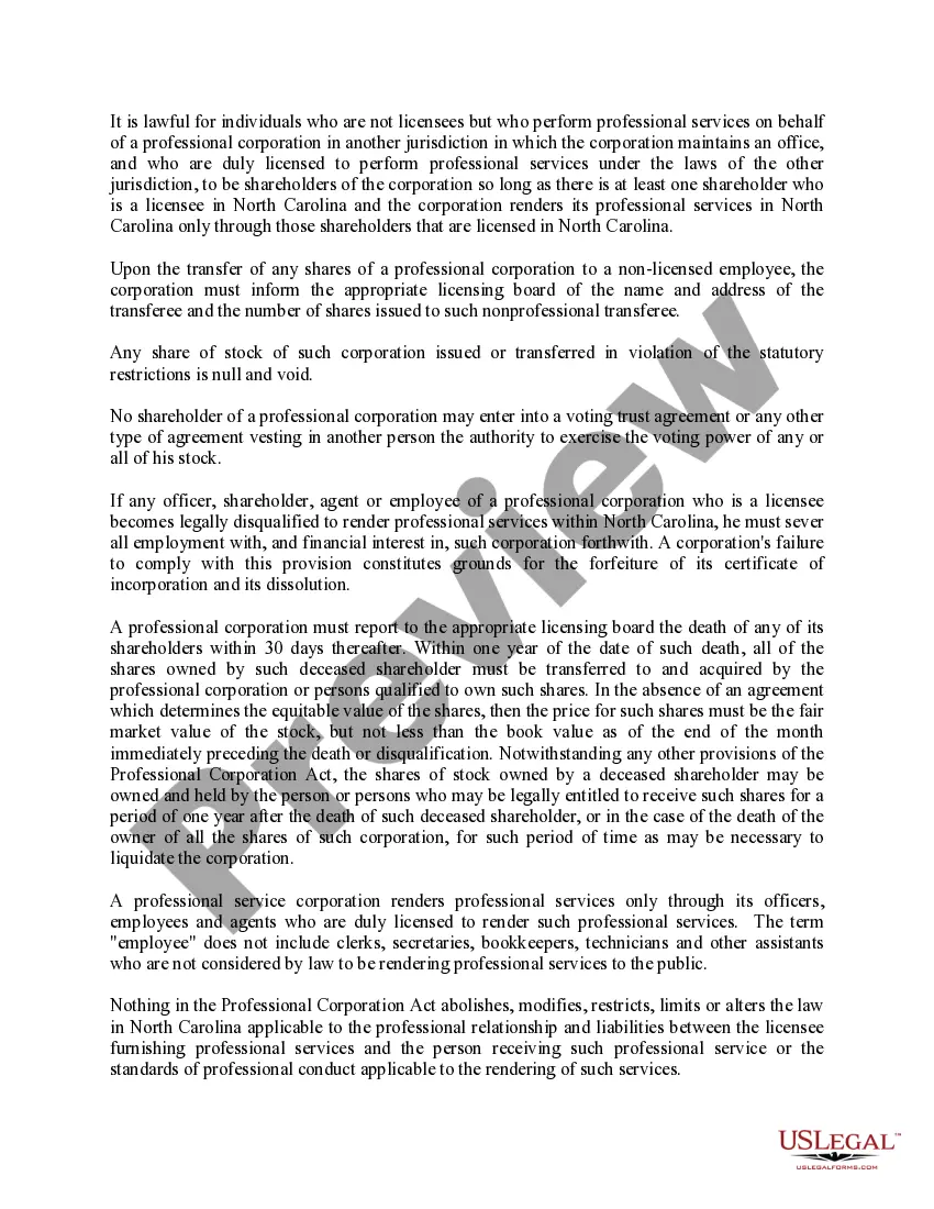 Preview Professional Corporation Package for North Carolina