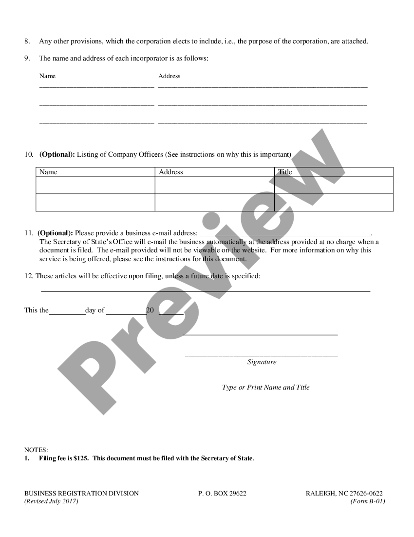 North Carolina Articles Of Incorporation For Domestic For Articles Of