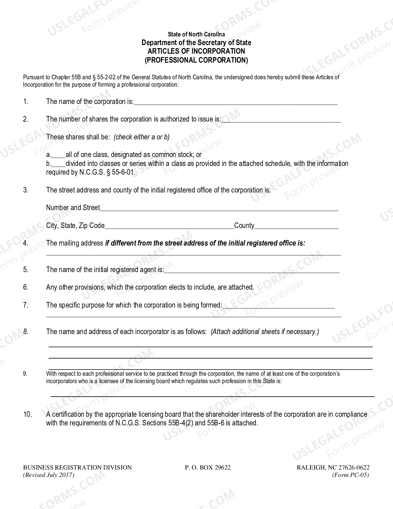 Dba Form Nc Form.pdf North Carolina Articles of Incorporation for Domestic For-Profit ...