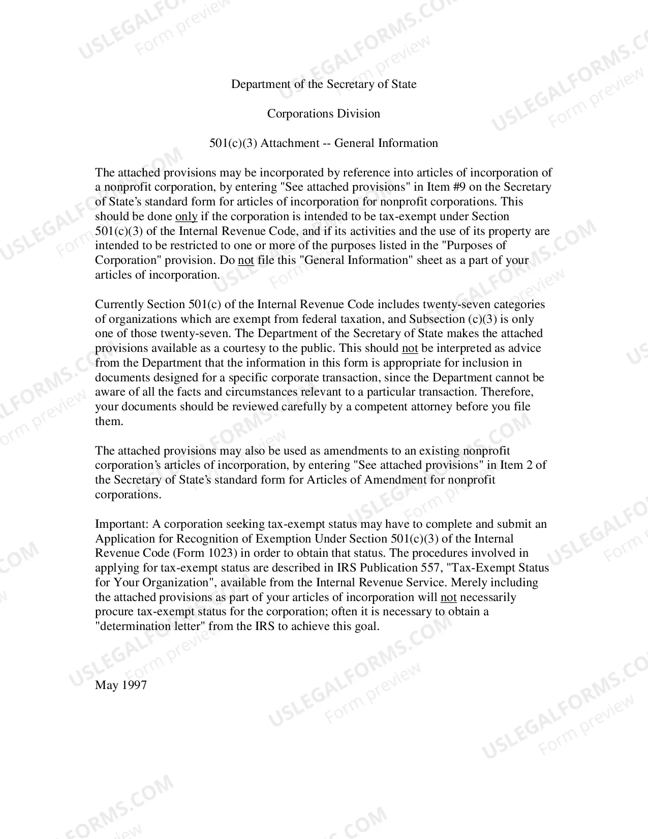 Preview North Carolina Articles of Incorporation for Domestic Nonprofit Corporation