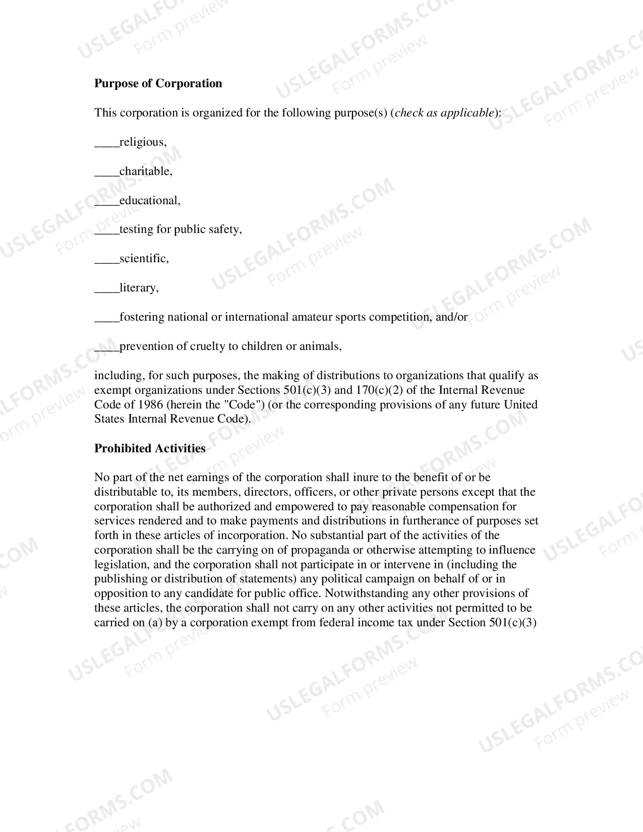 Preview North Carolina Articles of Incorporation for Domestic Nonprofit Corporation