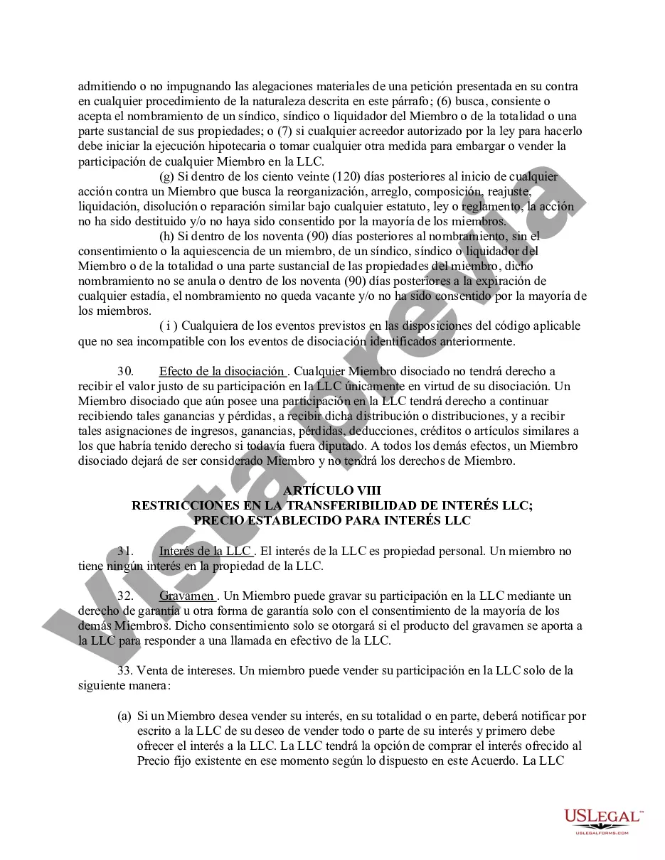 Preview Acuerdo Operativo de Sociedad de Responsabilidad Limitada LLC