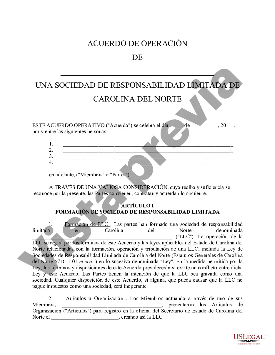 Preview Acuerdo Operativo de Sociedad de Responsabilidad Limitada LLC