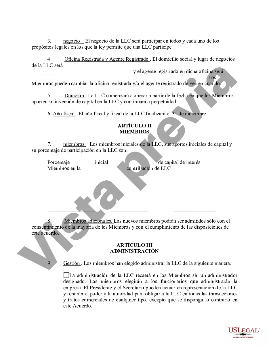 Preview Acuerdo Operativo de Sociedad de Responsabilidad Limitada LLC