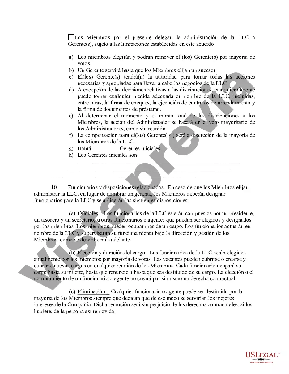 Preview Acuerdo Operativo de Sociedad de Responsabilidad Limitada LLC