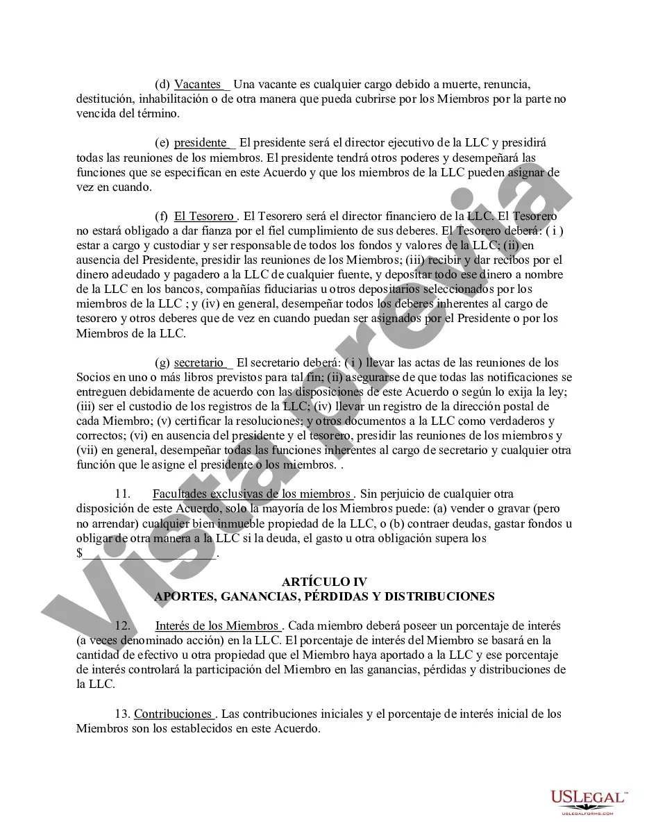 Preview Acuerdo Operativo de Sociedad de Responsabilidad Limitada LLC