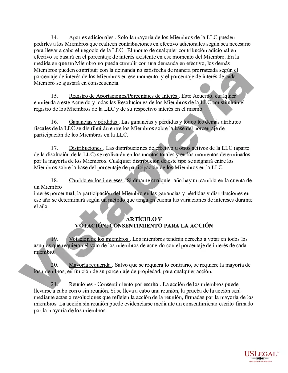 Preview Acuerdo Operativo de Sociedad de Responsabilidad Limitada LLC