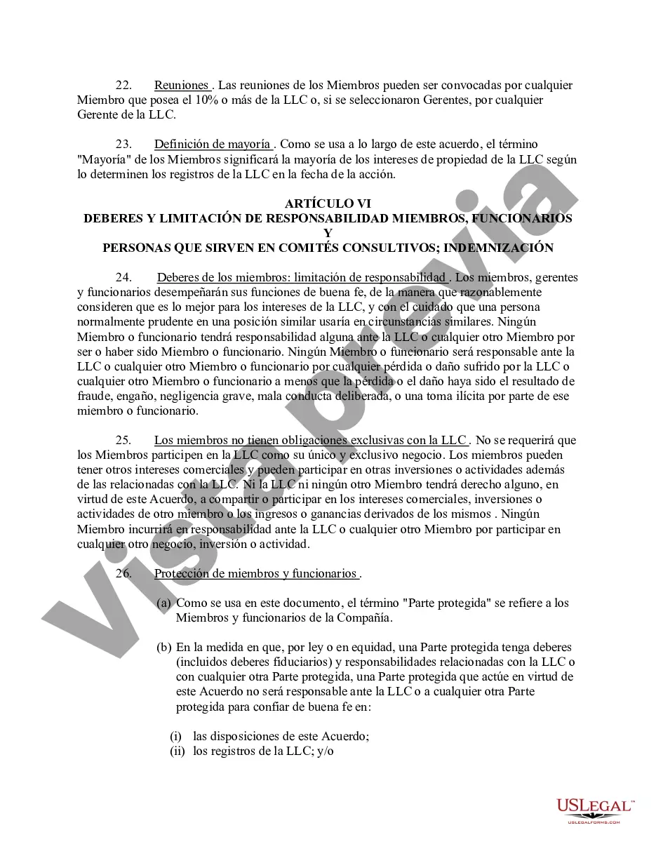 Preview Acuerdo Operativo de Sociedad de Responsabilidad Limitada LLC