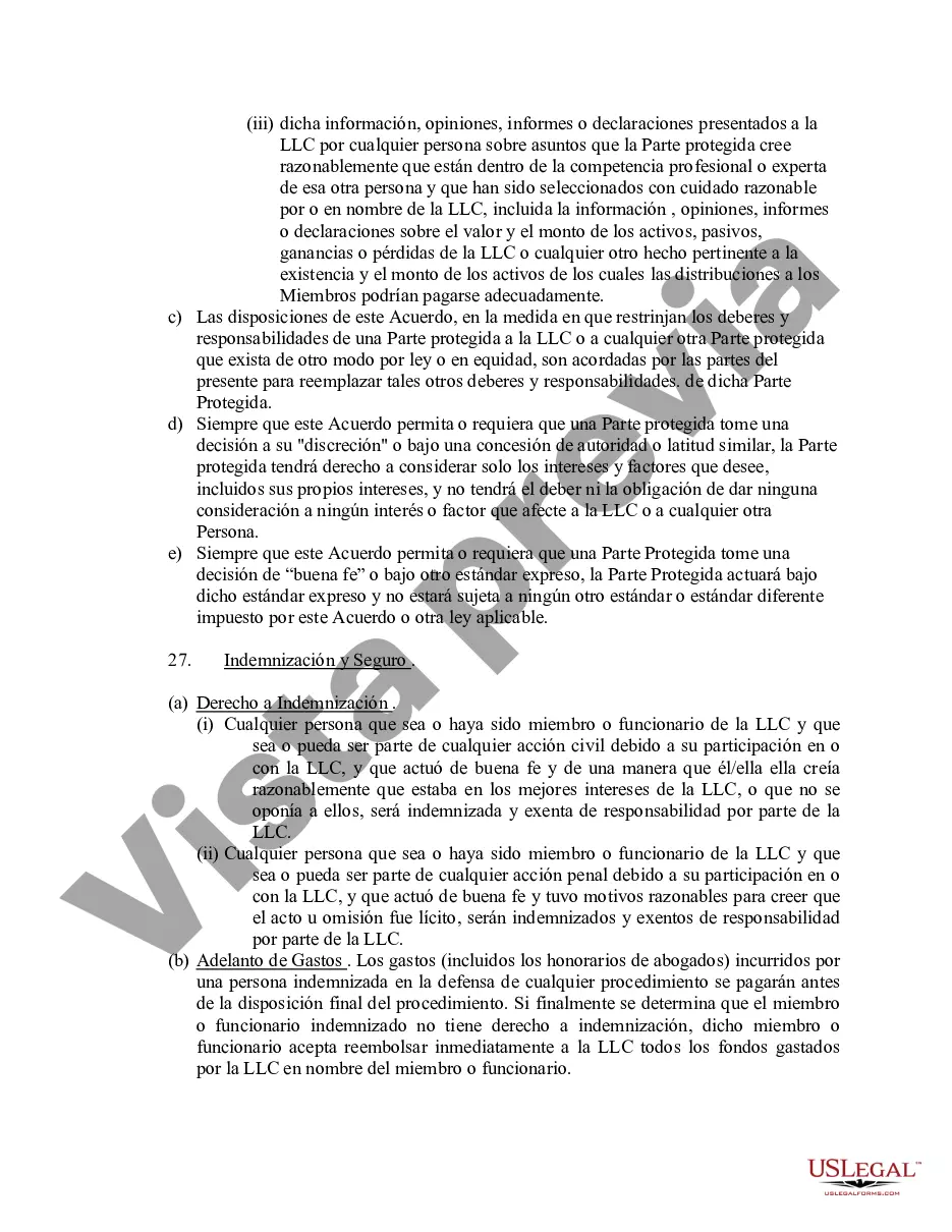 Preview Acuerdo Operativo de Sociedad de Responsabilidad Limitada LLC