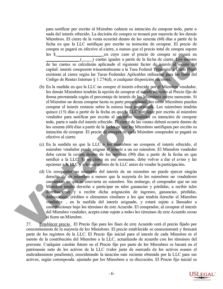 Preview Acuerdo Operativo LLC de Sociedad de Responsabilidad Limitada de Miembro Único