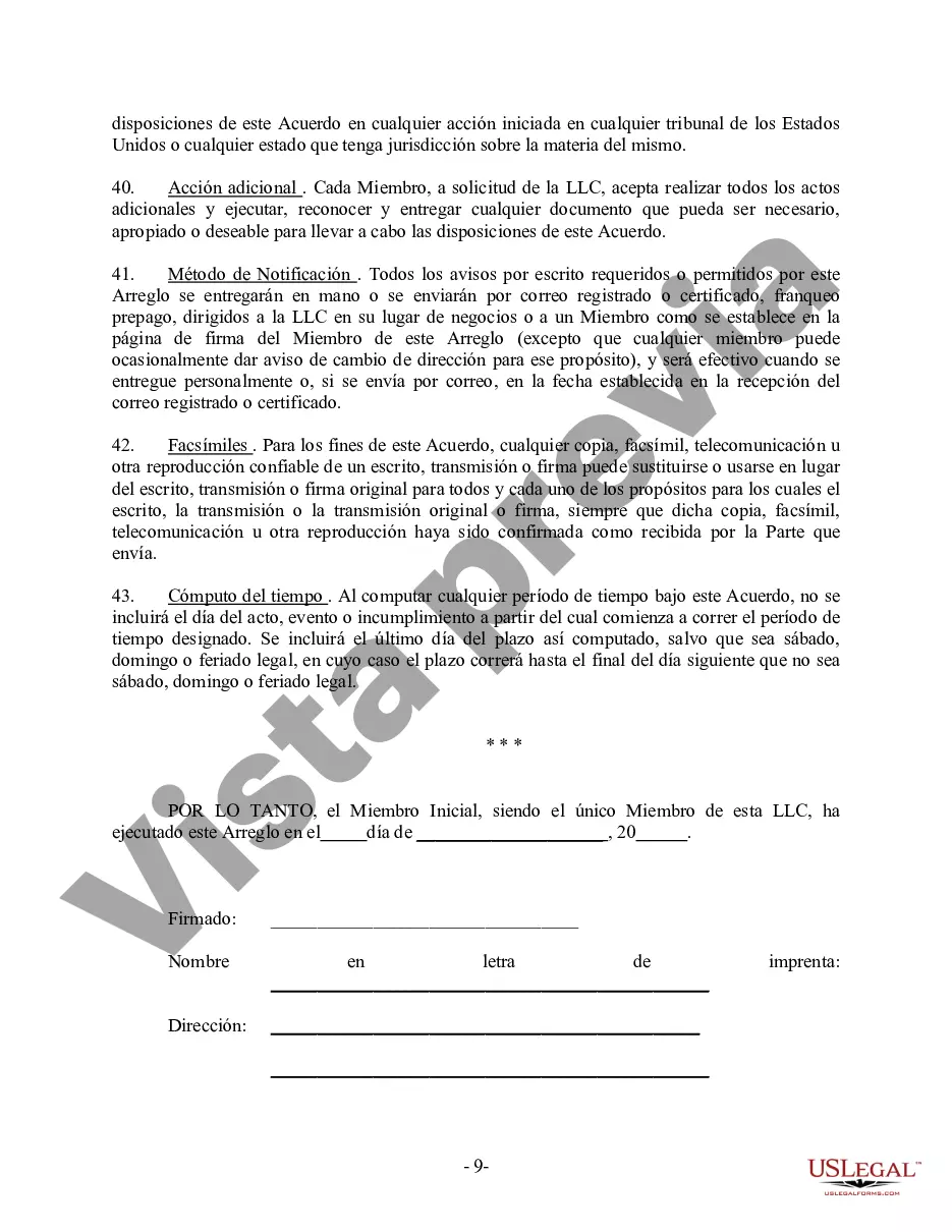 Preview Acuerdo Operativo LLC de Sociedad de Responsabilidad Limitada de Miembro Único