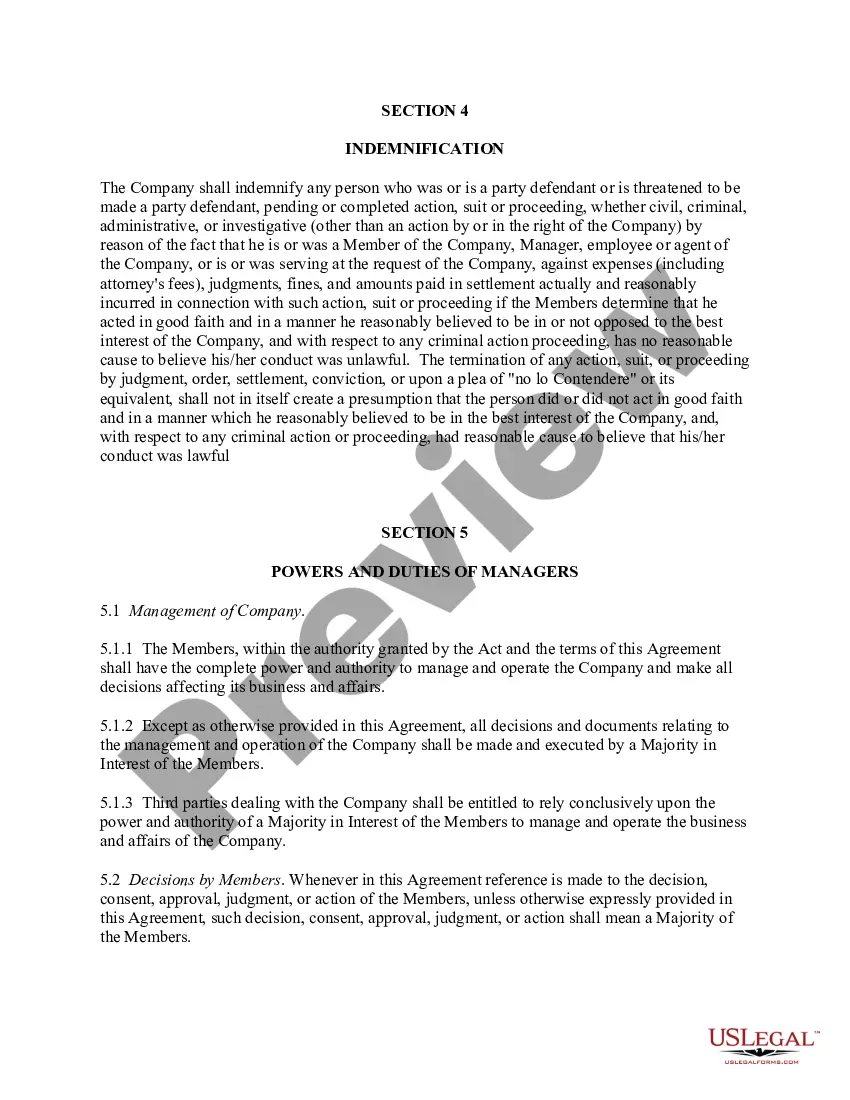 Preview Member Managed LLC Operating Agreement