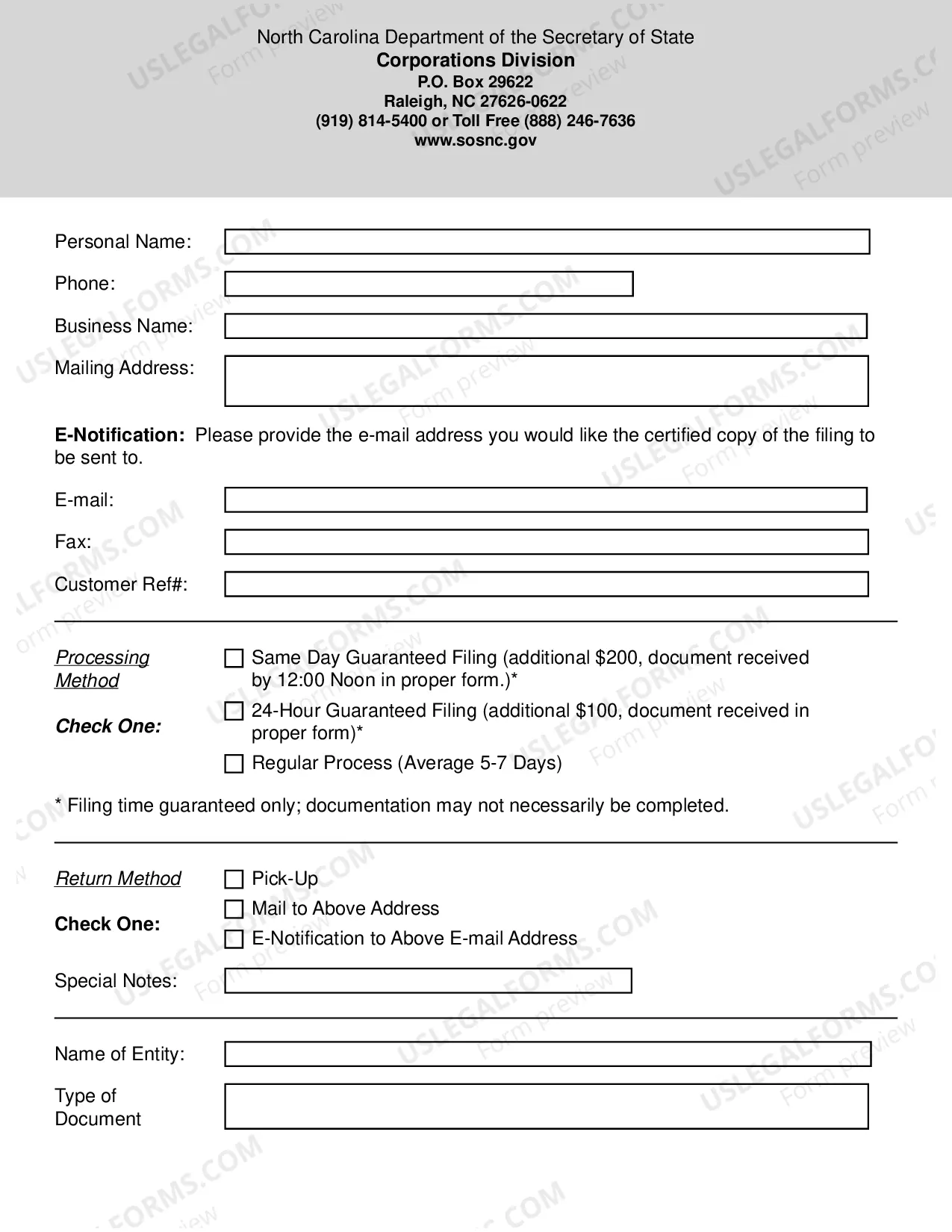 Preview North Carolina Professional Limited Liability Company PLLC Articles of Organization