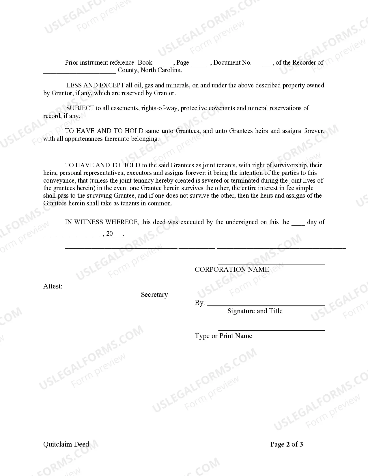 Preview Quitclaim Deed from Corporation to Two Individuals