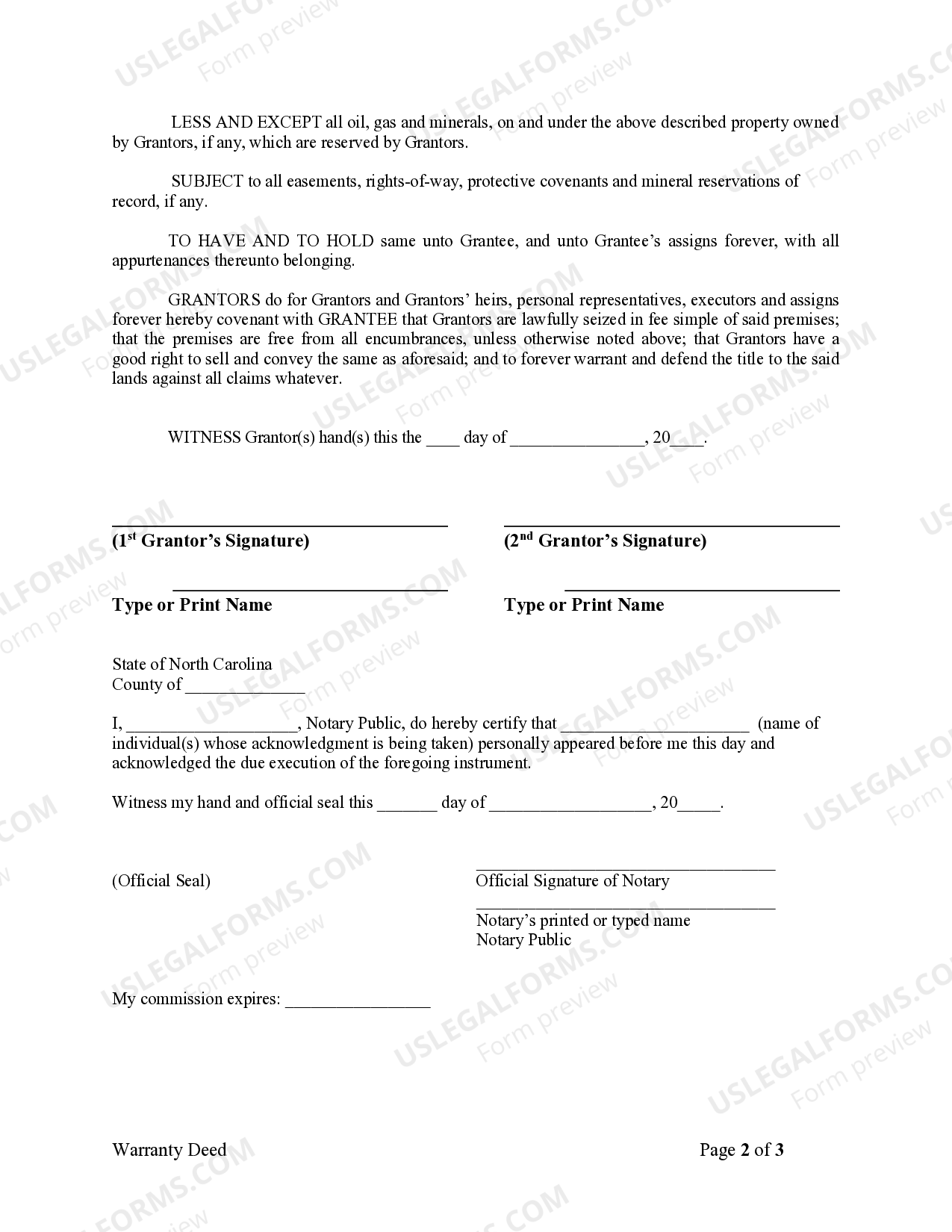 North Carolina General Warranty Deed From Husband And Wife To A Trust 