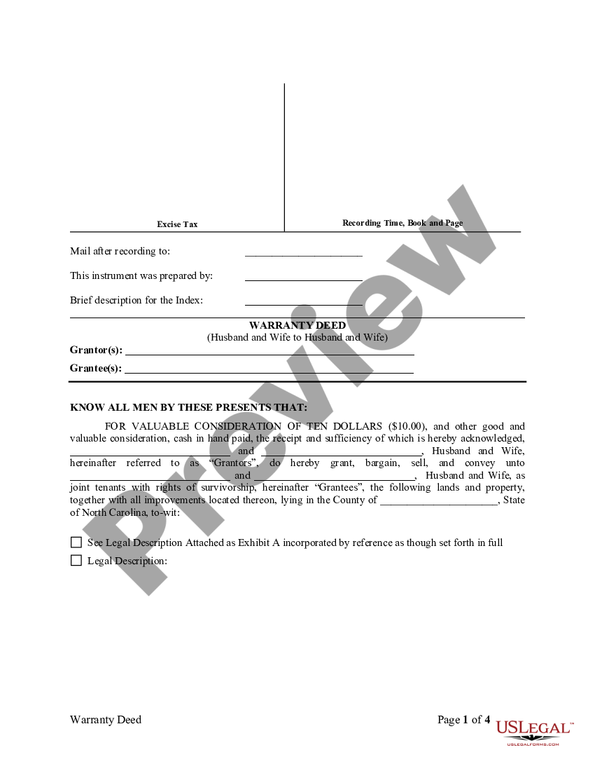 North carolina general warranty deed from husband and wife to husband