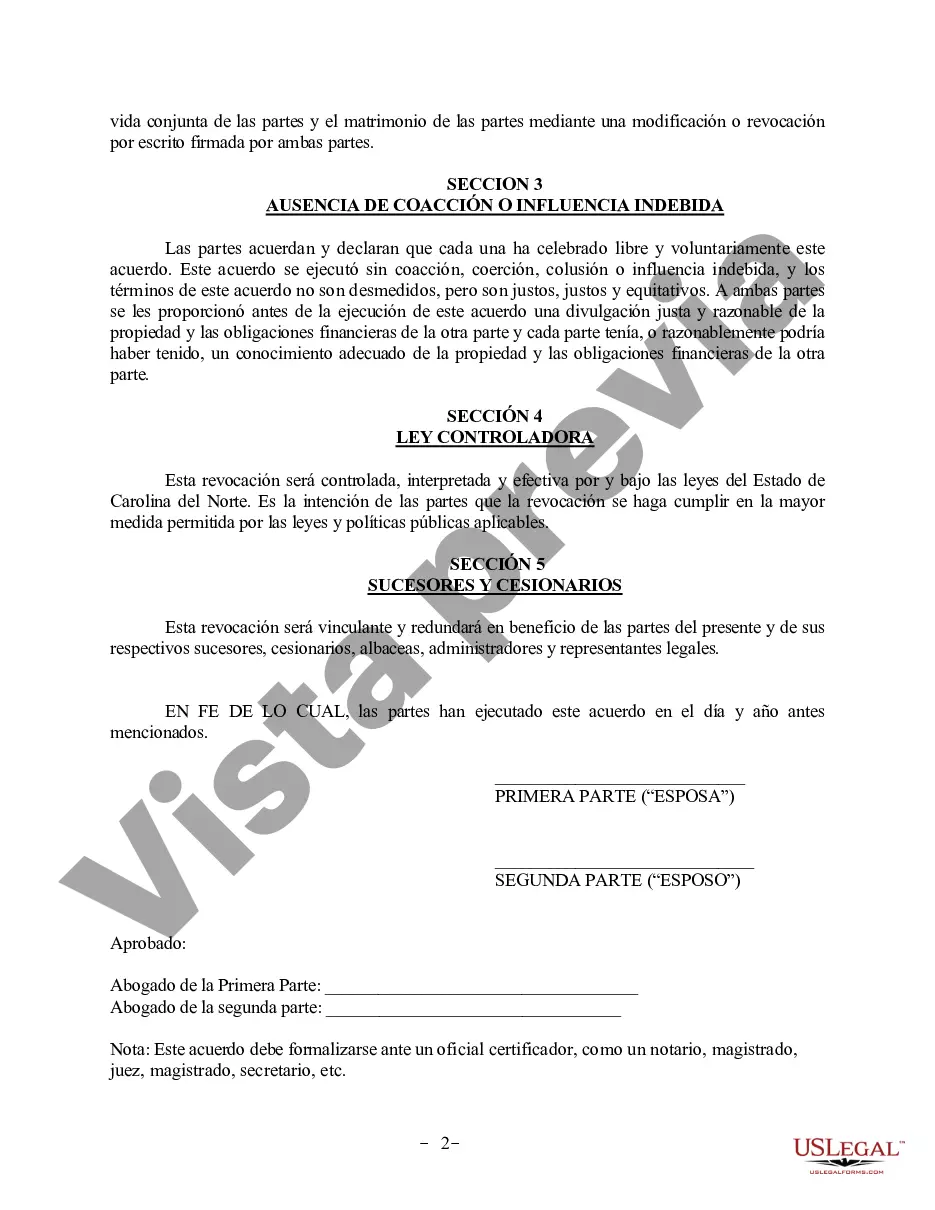 Preview Revocación del Acuerdo de Propiedad Postnupcial - Carolina del Norte