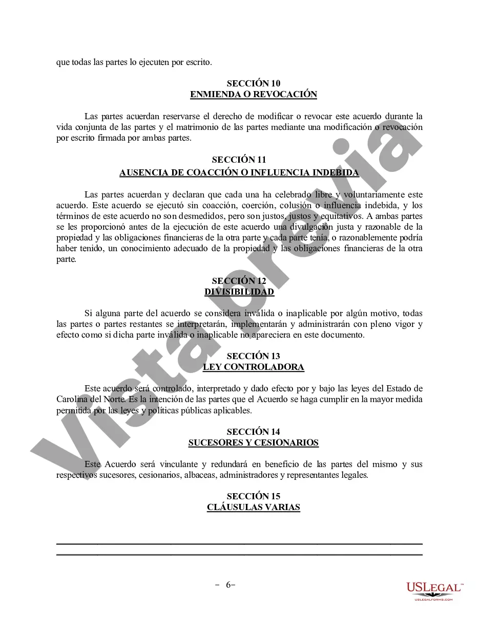 Preview Acuerdo de propiedad posnupcial - Carolina del Norte