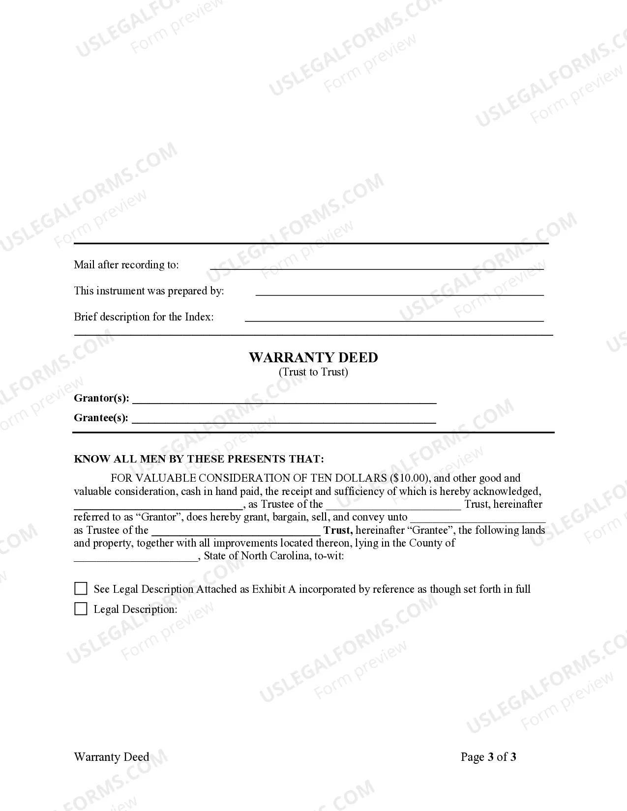 Preview Warranty Deed - Trust to Trust