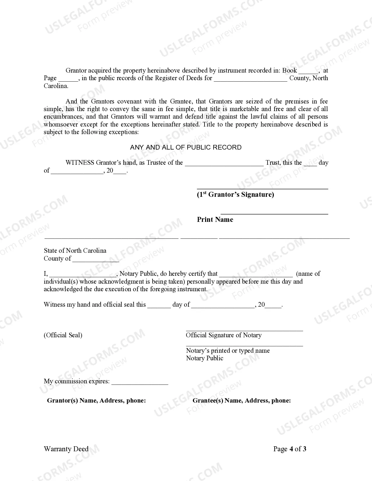 Preview Warranty Deed - Trust to Trust