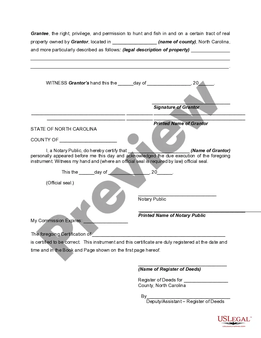 Get Deed of Easement for Life of Hunting Rights Preview Deed of Easement for Life of Hunting Rights