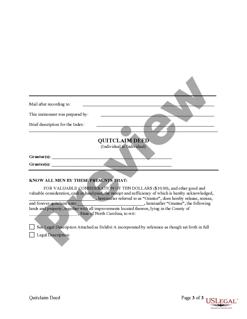 Preview Quitclaim Deed from Individual to Individual