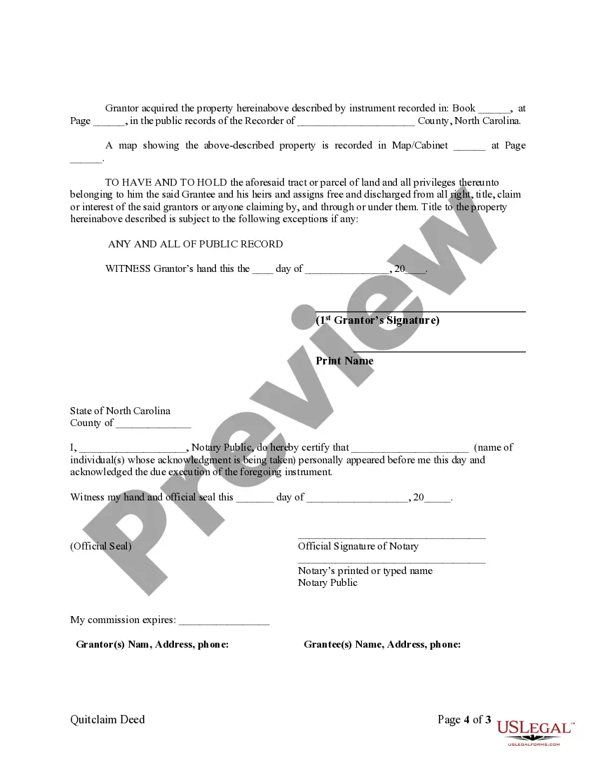 Preview Quitclaim Deed from Individual to Individual