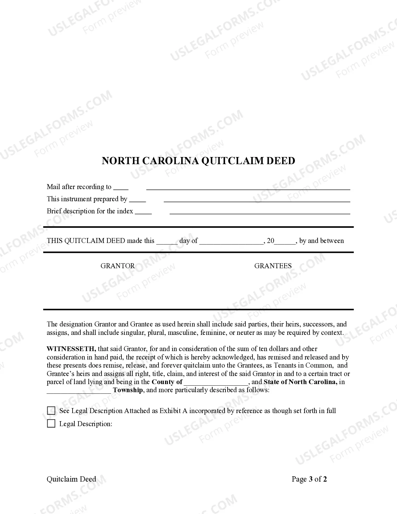 Preview North Carolina - Quitclaim Deed from Individual to Two Individuals