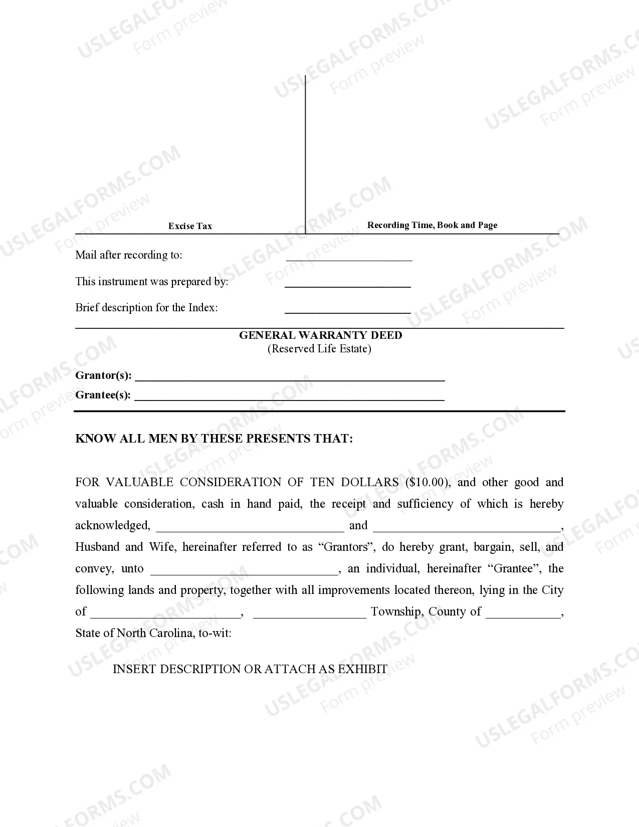 Preview Warranty Deed to Child Reserving a Life Estate in the Parents - Husband and Wife Grantors