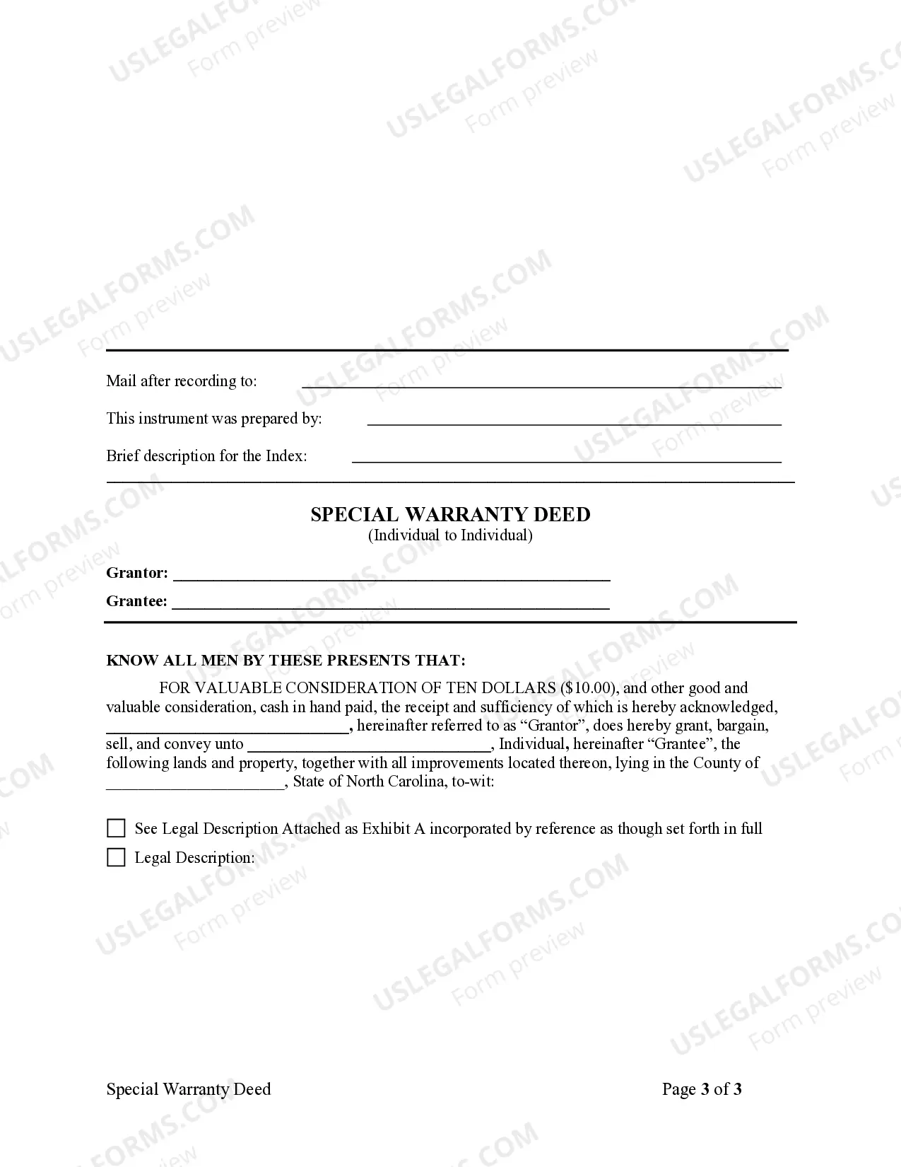 Preview Special Warranty Deed - Individual to Individual