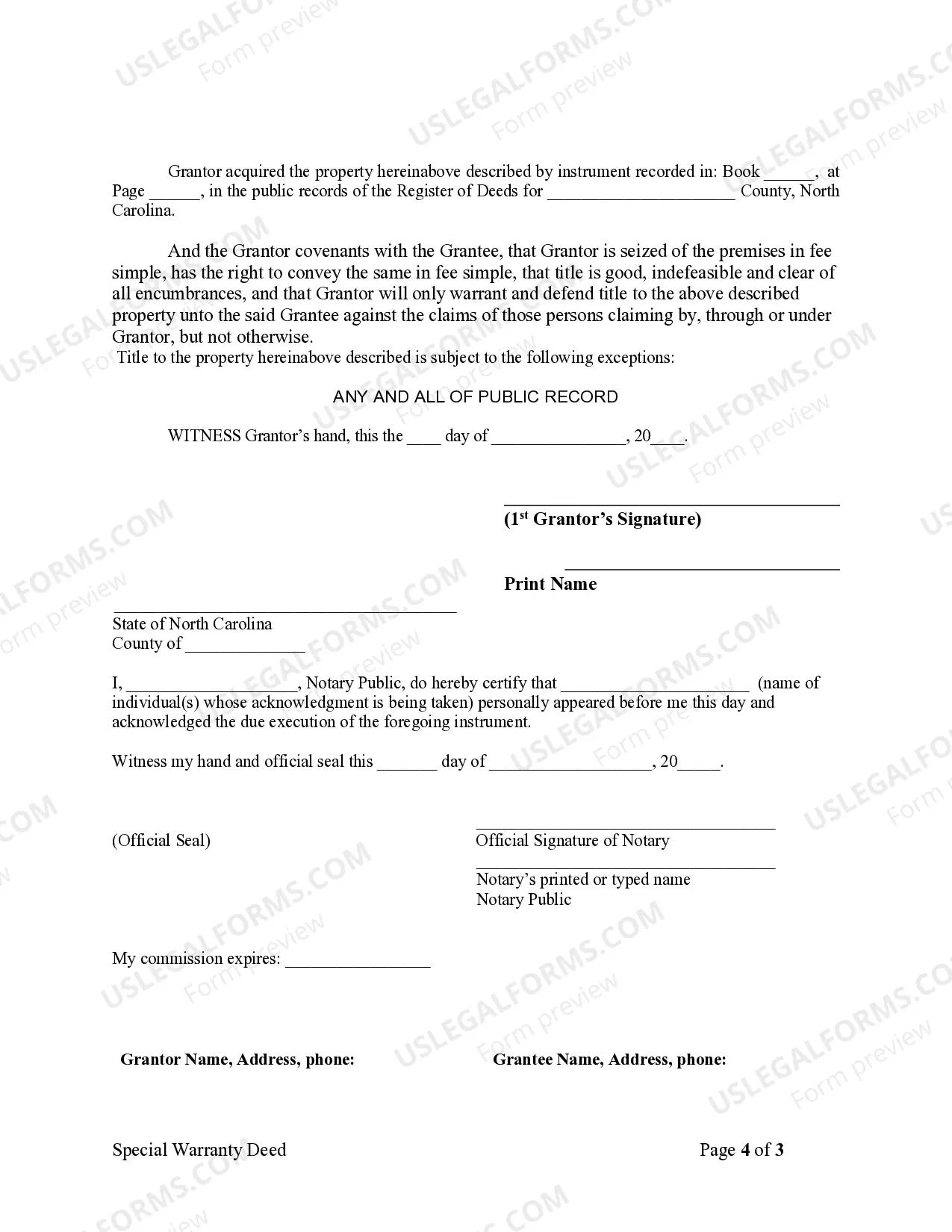 Preview Special Warranty Deed - Individual to Individual