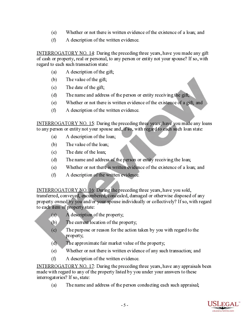 Get Discovery Interrogatories for Divorce Proceeding for either Plaintiff or Defendant Preview Discovery Interrogatories for Divorce Proceeding for either Plaintiff or Defendant
