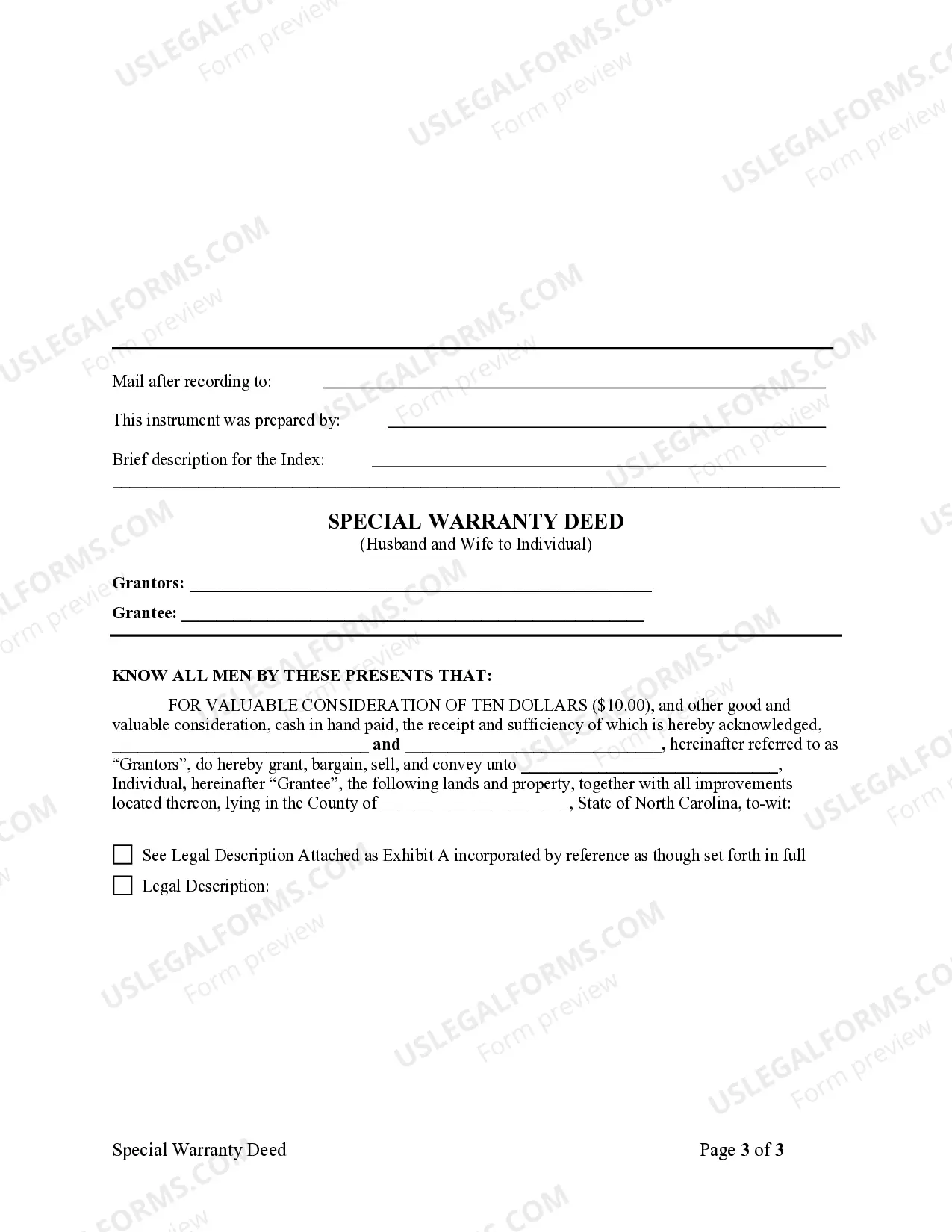 Preview Special Warranty Deed - Husband and Wife to Individual