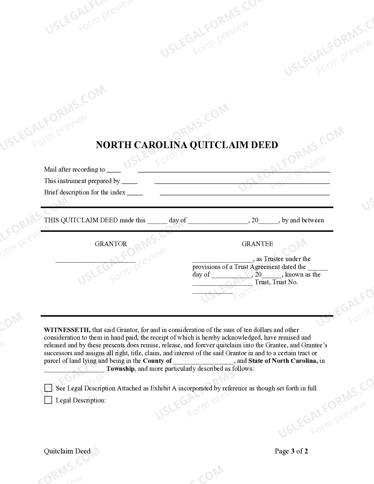 Preview Quitclaim Deed - Individual to Trust