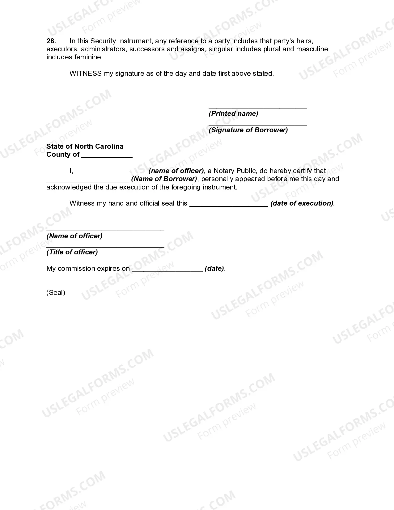 Preview North Carolina Purchase Money Deed of Trust - Condominium