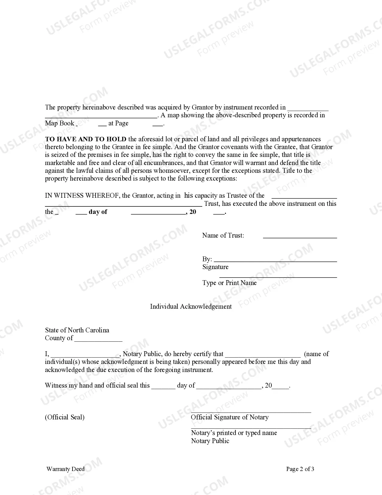 Preview General Warranty Deed - Trust to Individual