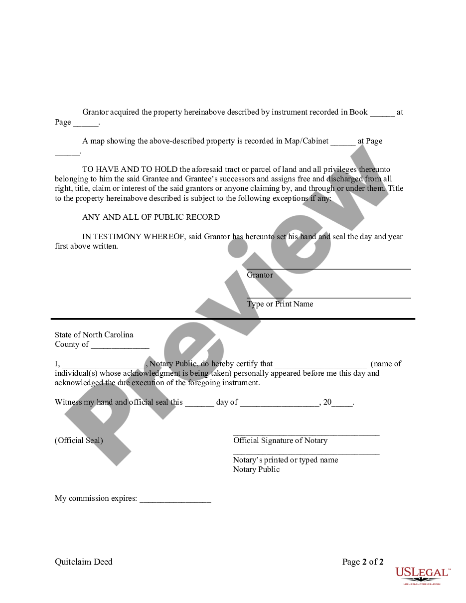 Quit Claim Deed North Carolina Form Us Legal Forms 