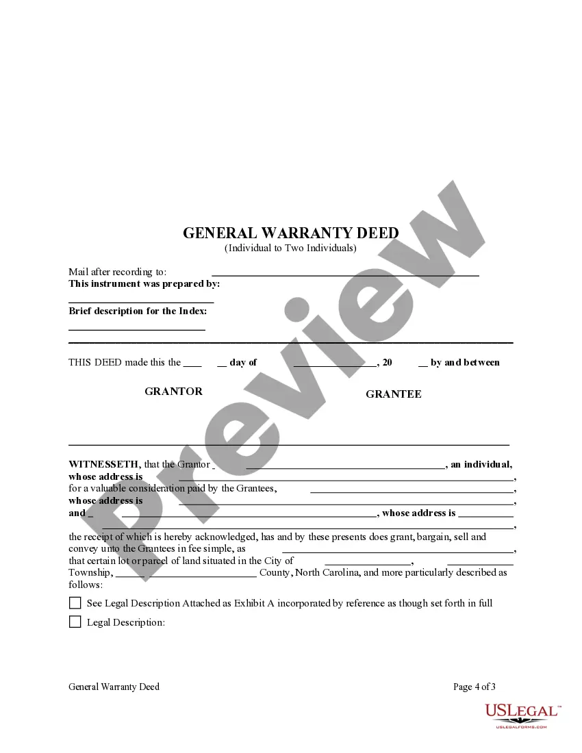 Get General Warranty Deed from Individual Grantor to Two Grantees Preview General Warranty Deed from Individual Grantor to Two Grantees