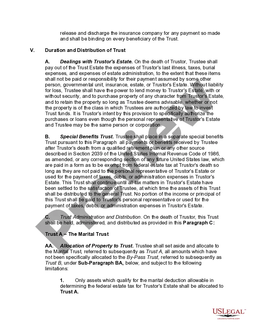 Preview Marital Deduction Trust - Trust A and Bypass Trust B