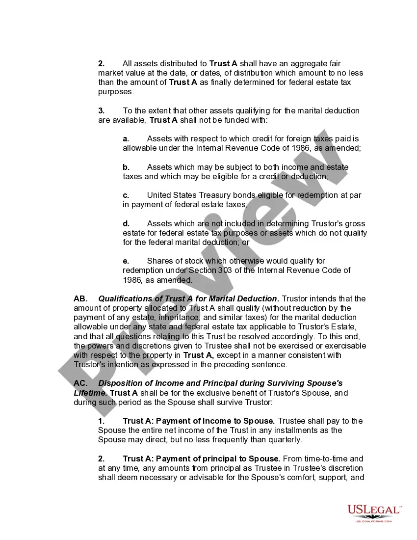 Preview Marital Deduction Trust - Trust A and Bypass Trust B
