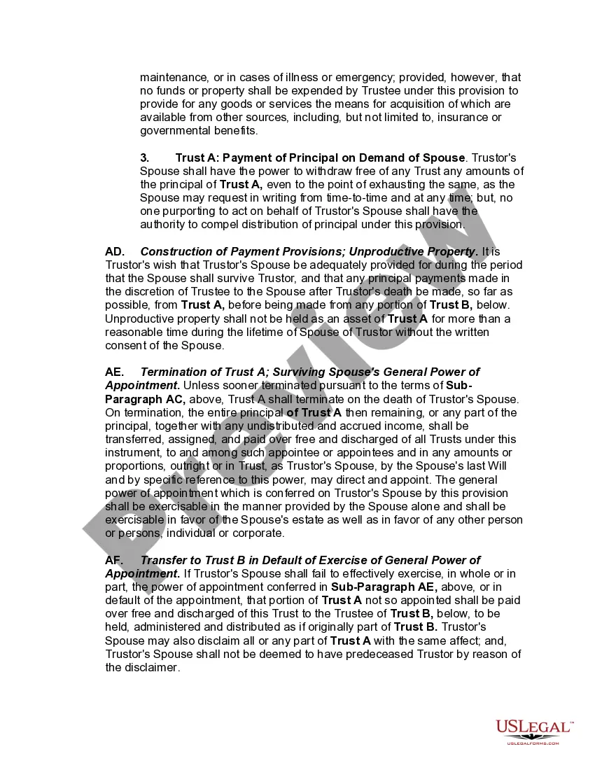 Preview Marital Deduction Trust - Trust A and Bypass Trust B