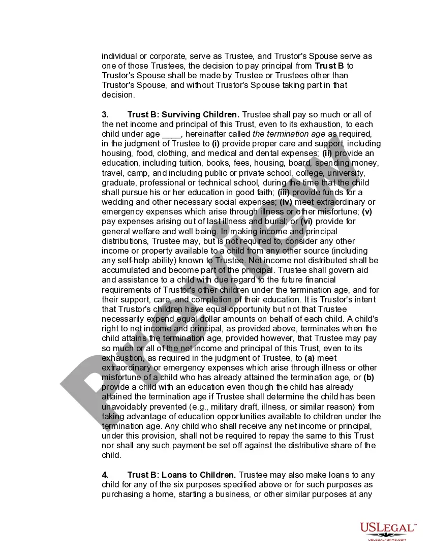 Preview Marital Deduction Trust - Trust A and Bypass Trust B